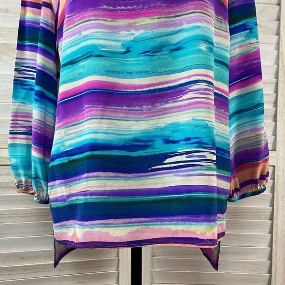 Amanda Uprichard Silk Split Neck Watercolor Popover Top Medium - Picture 3 of 12